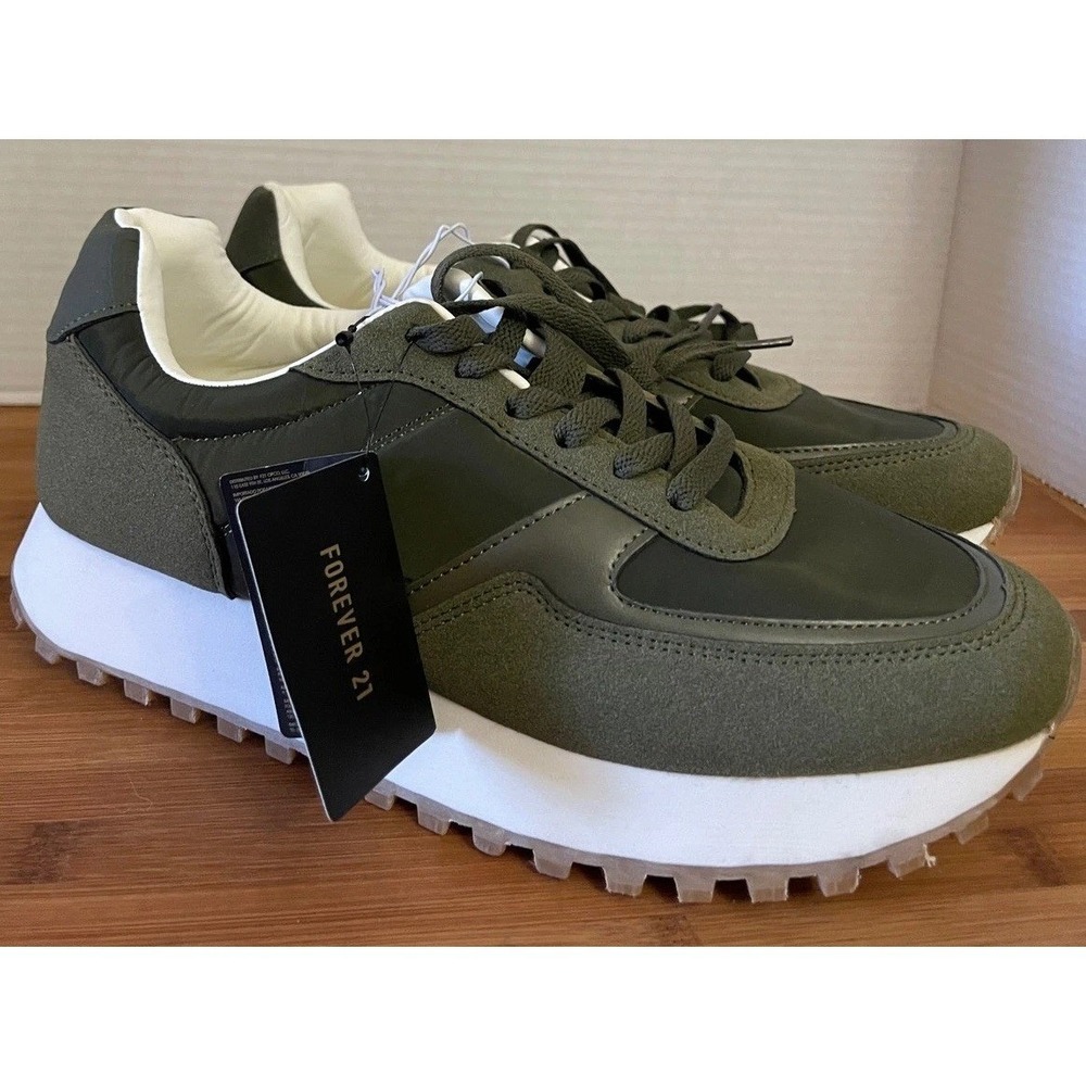 NEW Forever 21 Olive Green Platform Sneakers Lug Sole Trainers Tennis Shoes 10‎